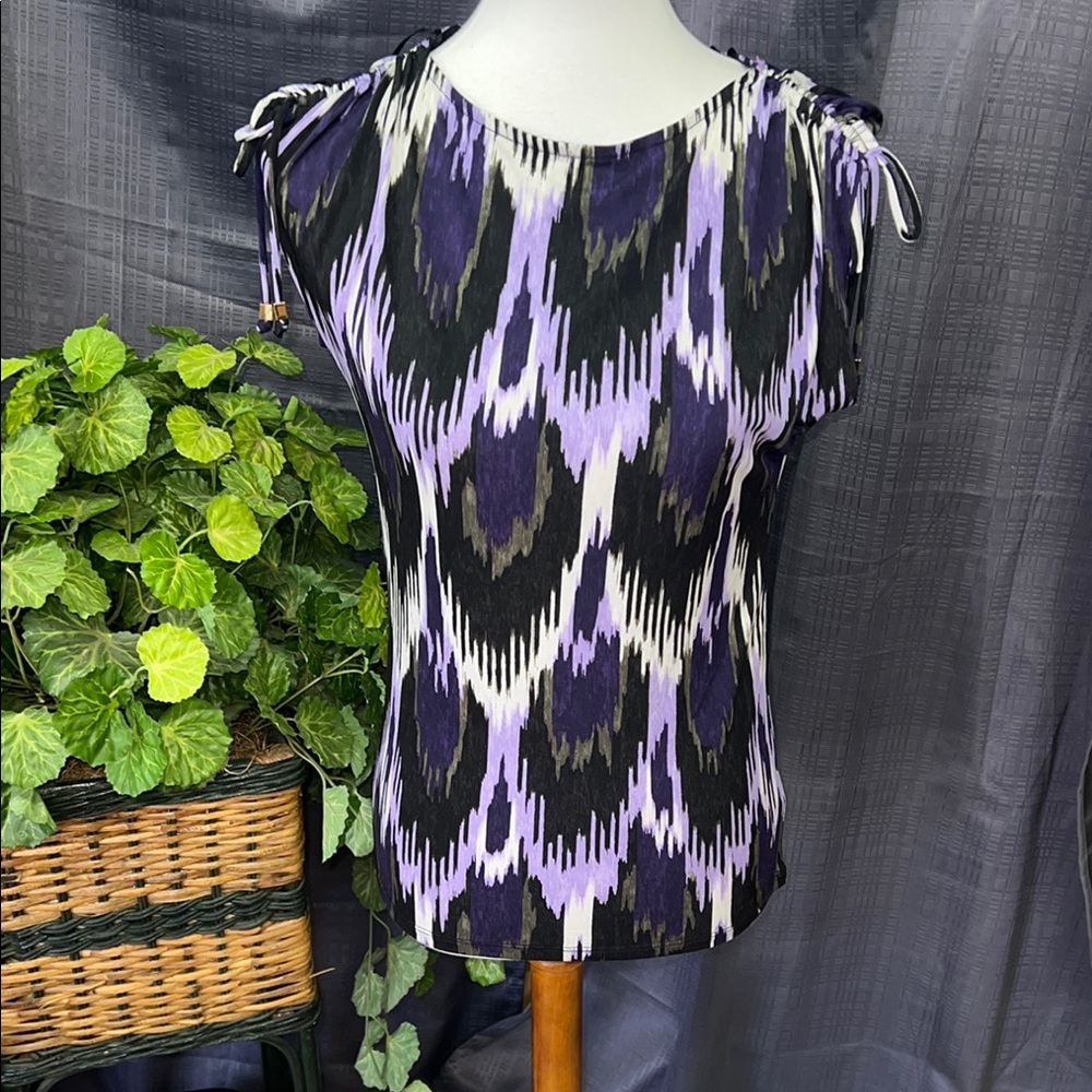 MICHAEL Michael Kors Purple Black Graphic Tie Front Blouse